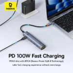 Baseus UltraJoy Series 6 Port USB3.0 x 2 + USB-C3.0 x 1 + USB2.0 x 1 + HDMI x 1 + USB-C PD 100W x 1 USB-C Hub Adapter - Image 5