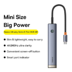 Baseus BS-OH166 UltraJoy Series 6 Port USB3.0*2 + USB-C3.0*1 + USB2.0*1 + HDMI*1 + USB-C PD 100W*1 USB-C Hub Adapter - Image 5