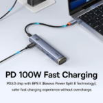 Baseus BS-OH166 UltraJoy Series 6 Port USB3.0*2 + USB-C3.0*1 + USB2.0*1 + HDMI*1 + USB-C PD 100W*1 USB-C Hub Adapter - Image 3