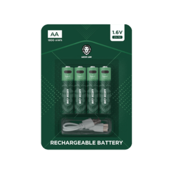 Green Lion 1800mWh AA 1.6V Rechargeable Batteries - 4Pcs