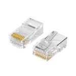  RJ45 network cable crimping head  Compatible with RJ45 cat6, cat6e Made fromPure copper crimping pin, 24K gold plated  High-quality transparent plastic shell, anti-breakage