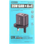 Remax U2-AC35W 35W GaN Digital Display USB-A + USB-C UK 3 Pin Fast Charger