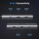 UGREEN 15852 Revodok 206 6 in 1 Type-C to 2xUSB 3.0 + USB-C 3.0 + 2xHDMI + PD USB-C Hub Adapter - Image 3
