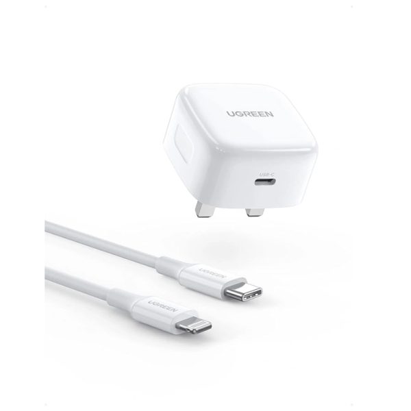 UGREEN 70297 20W Type-C PD UK 3 Pin Fast Charger with USB-C to Lightning Cable